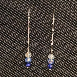 Royal, light blue and clear iridescent glass crystal dangle earrings